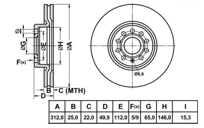 MGA Set 2x Brake Discs Pair Vented Front 312mm 24384 JZW615301H 1K0615301AA New