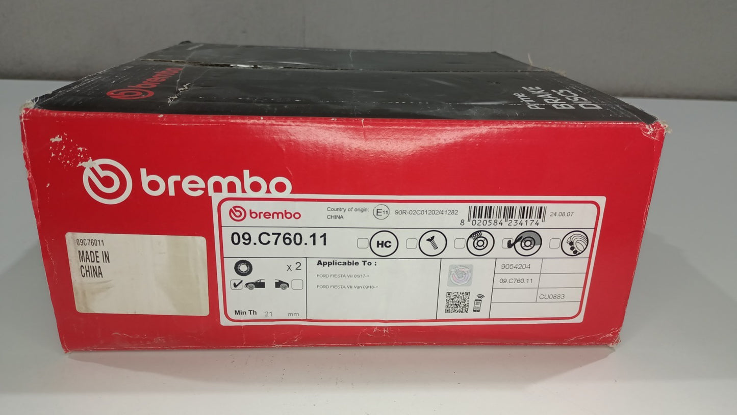 BREMBO Front Brake Discs Pair Vented 262mm For Ford Fiesta VII HJ, HF