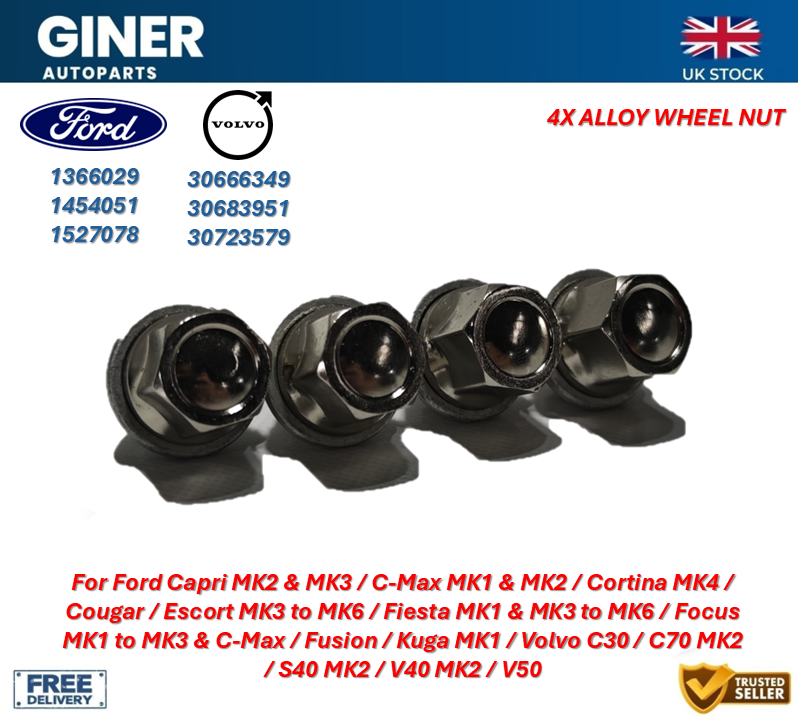 4x Alloy Wheel Nuts For Volvo C30 S40 V40 V50 Ford Fiesta Focus Genuine Quality