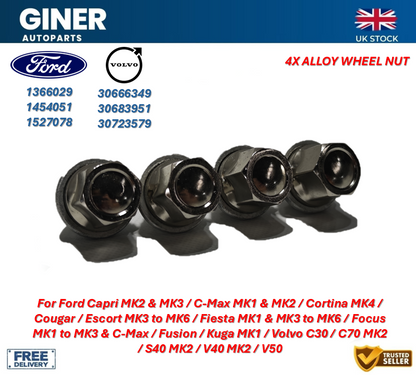 4x Alloy Wheel Nuts For Volvo C30 S40 V40 V50 Ford Fiesta Focus Genuine Quality