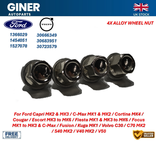 4x Alloy Wheel Nuts For Volvo C30 S40 V40 V50 Ford Fiesta Focus Genuine Quality