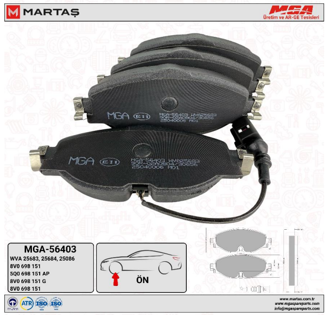 MGA Brake Pads Set Front 2K5698151 JZW698151AN 2K5698151A BP1505 For VW Group