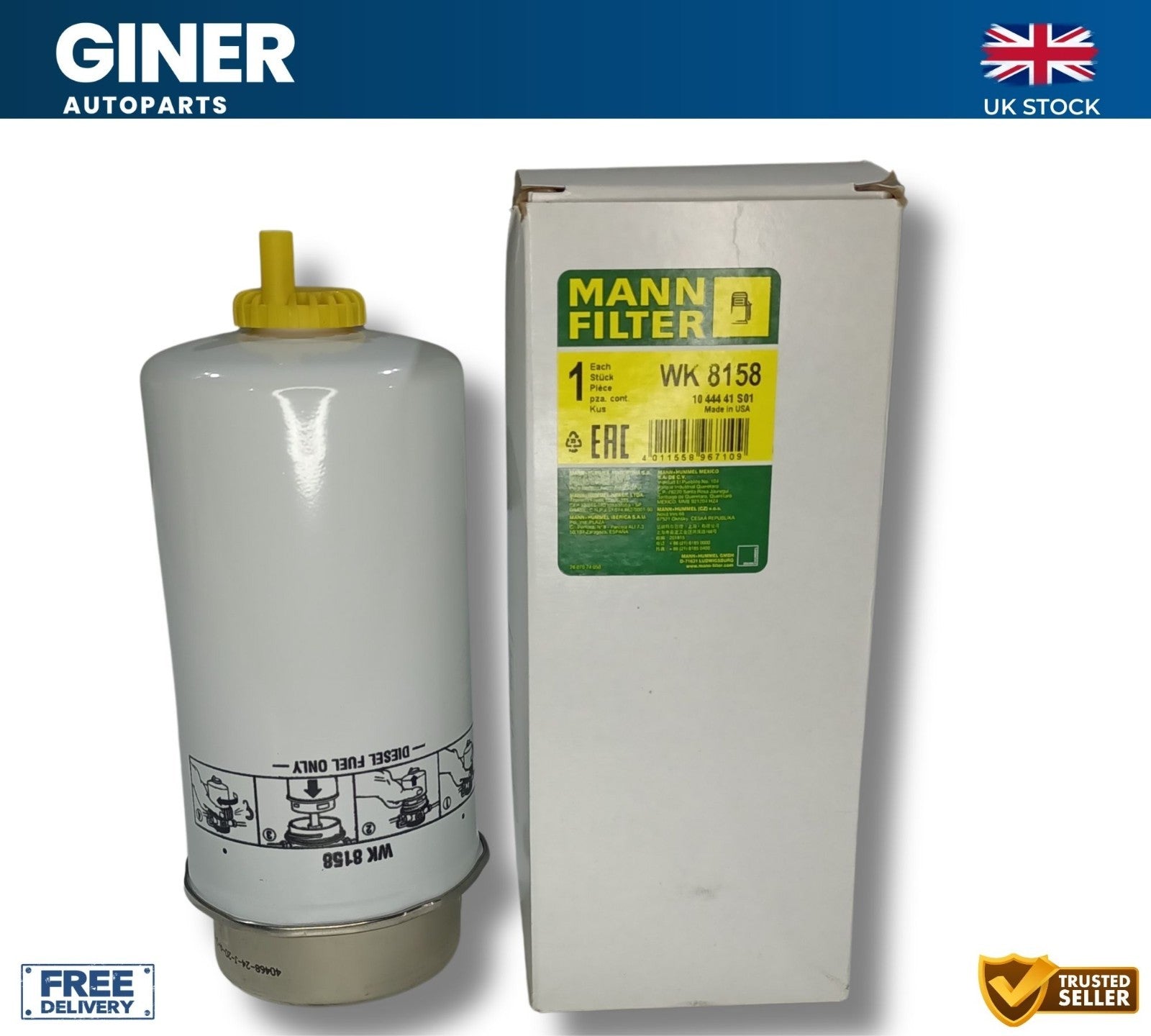 MANN Fuel Filter 196mm Height 88mm For Ford Transit 2.4 TDCi 2.2 TDCi WK815/8