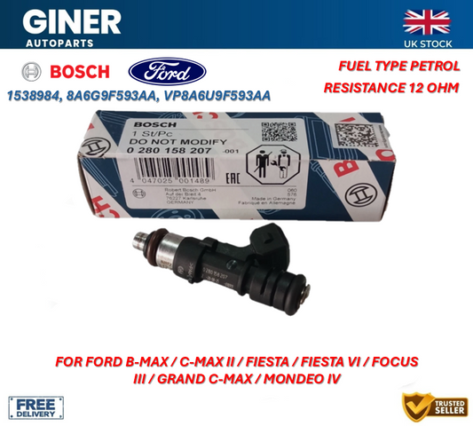 Bosch Petrol Fuel Injector fits FORD FIESTA Mk4, Mk6 1.4 08 to 17 Nozzle Valve