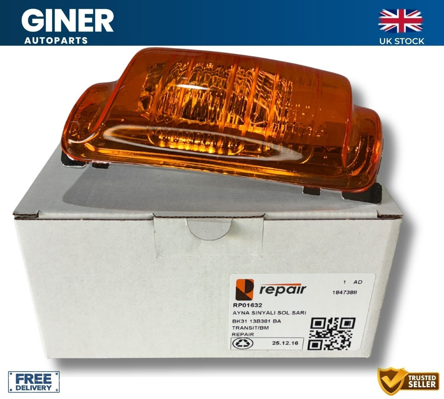 For Ford Transit Mk8 Wing Mirror Indicator Lamp Amber Lens R+L 1847388 1847390