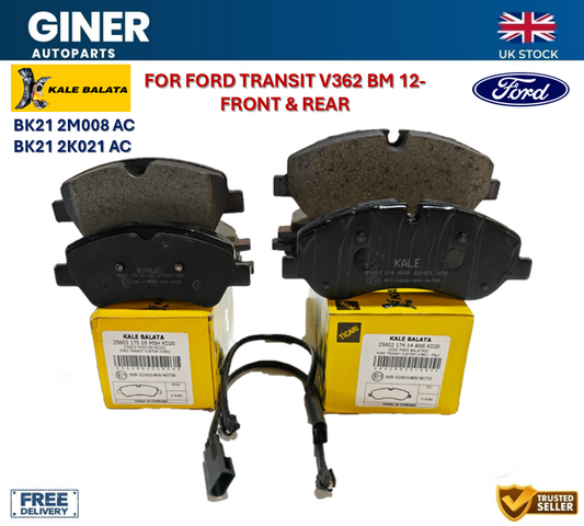For Ford Transit Custom + Mk8 2.0 2.2 TDCI Front & Rear Brake Pads Wear Leads