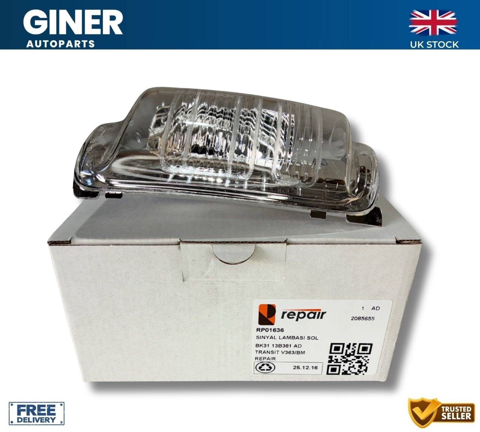 REPAIR Door Wing Mirror Indicator Lens Clear Left Side For Ford Transit MK8