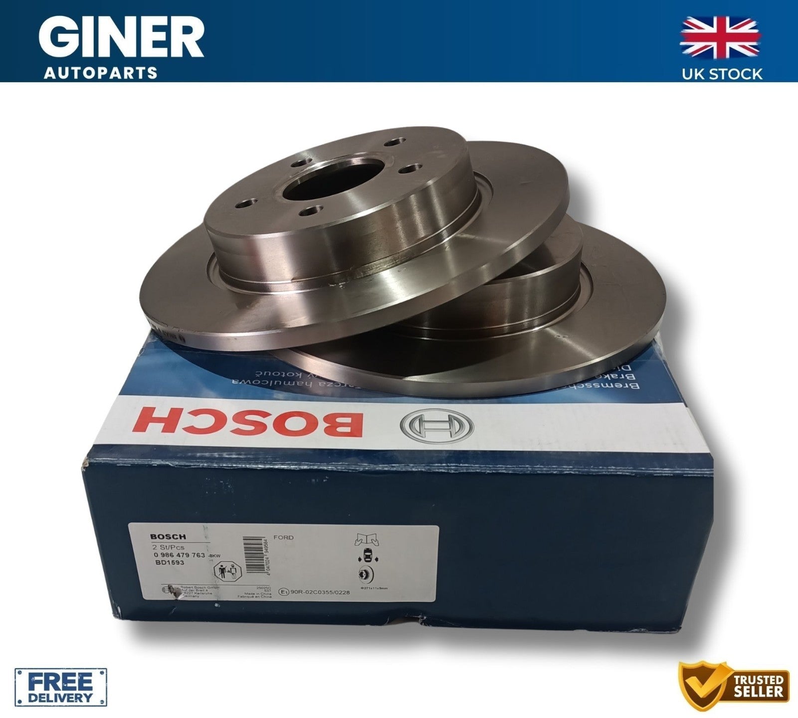 BOSCH Pair Brake Disc Rear Solid Oiled Braking System For Ford Focus 0986479763