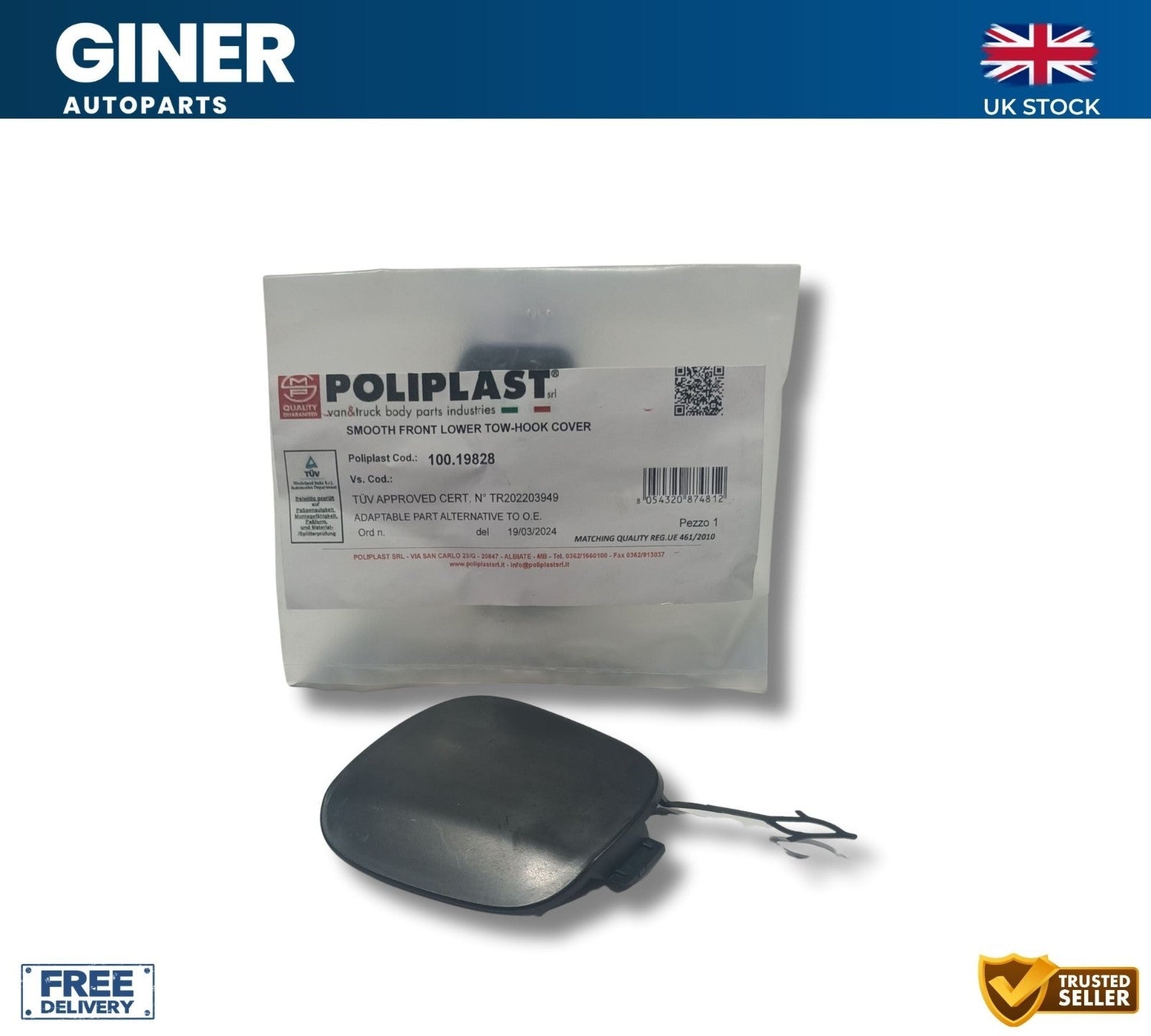 POLIPLAS Genuine Front Bumper Tow Cover For Ford Transit Custom JK21-17A989 AC