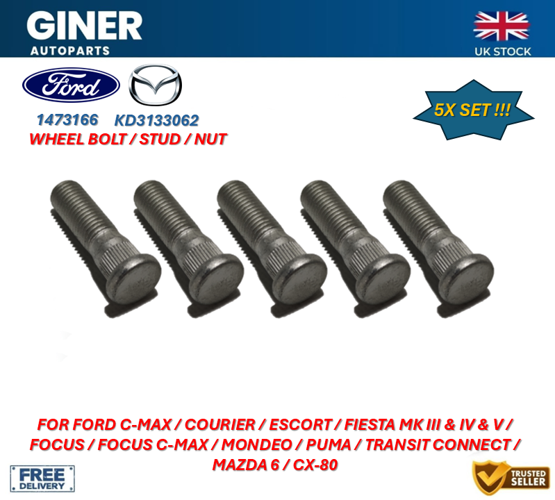 5X Wheel Stud M12 X 42mm For Ford C-Max Fiesta Focus Mondeo Courier 1473166