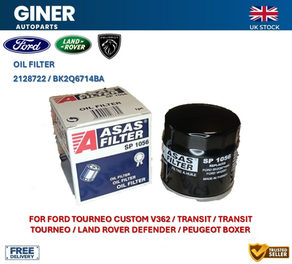 For Ford Transit Mk7 Mk8 Custom 2.2 CR TC DSL Oil Filter 2014- 2128722 Asas