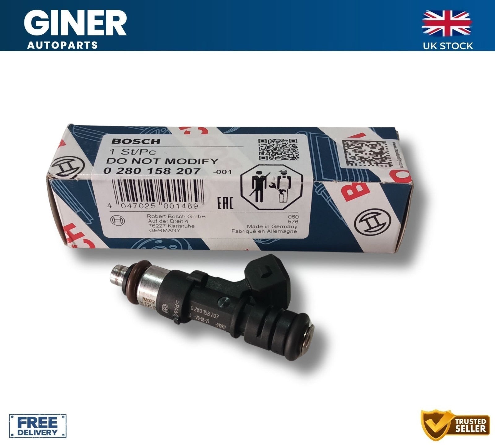 BOSCH Petrol Fuel Injector 0280158207 Nozzle Valve VP8A6U9F593AA 1538984 EV14ES