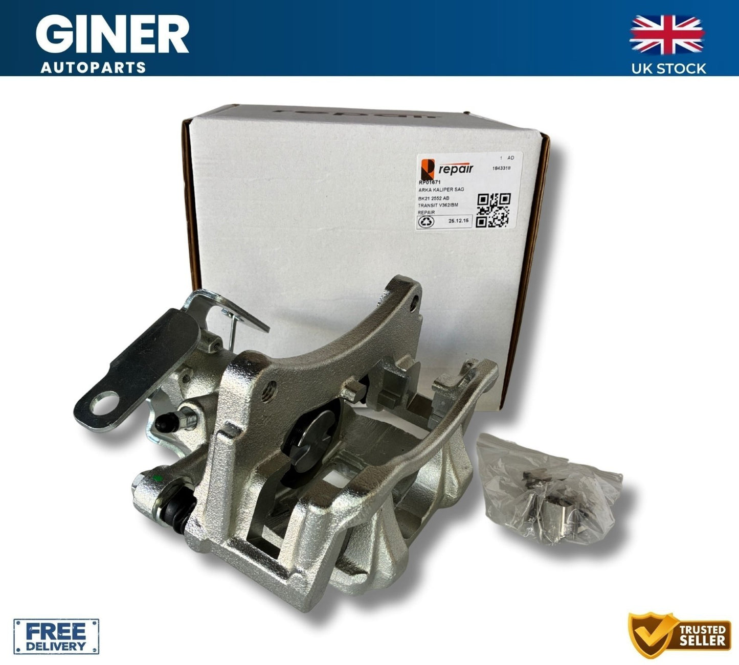 REPAIR BK21 2552 AB Rear Right Brake Caliper For Ford Transit Custom 1843318