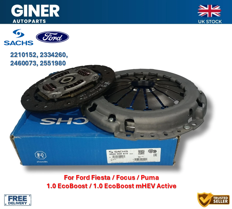 SACHS Clutch Kit For FORD FIESTA Mk7 1.0 17 on 6-Speed Manual Transmission 220mm