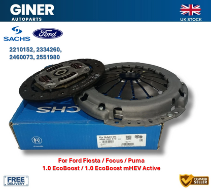 SACHS Clutch Kit For FORD FIESTA Mk7 1.0 17 on 6-Speed Manual Transmission 220mm
