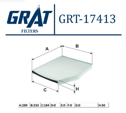 GRAT Pollen/Cabin Filter For FORD TRANSIT CUSTOM V362 TDCi 2.2D 2012+ 1839688