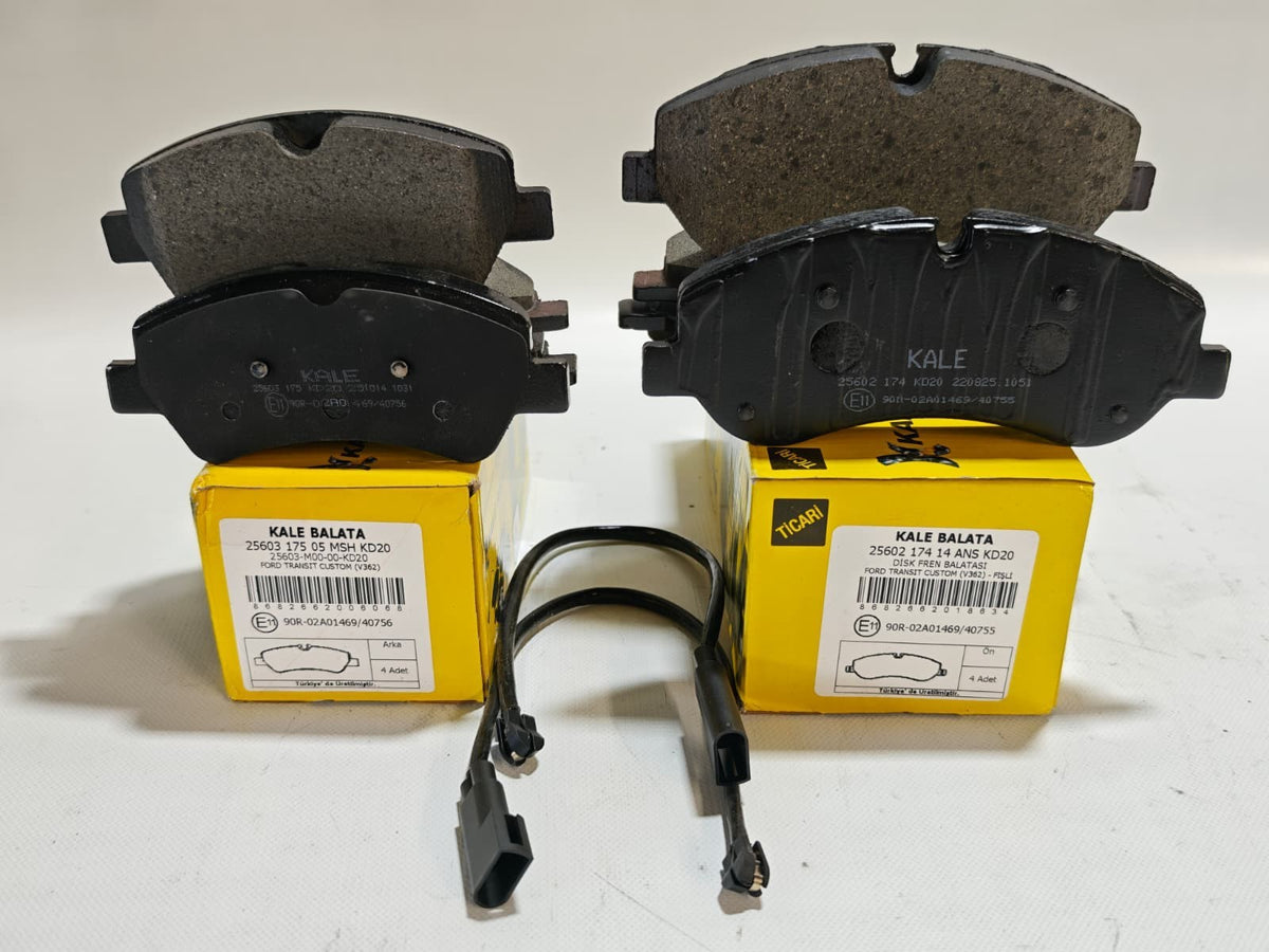 For Ford Transit Custom + Mk8 2.0 2.2 TDCI Front & Rear Brake Pads Wear Leads