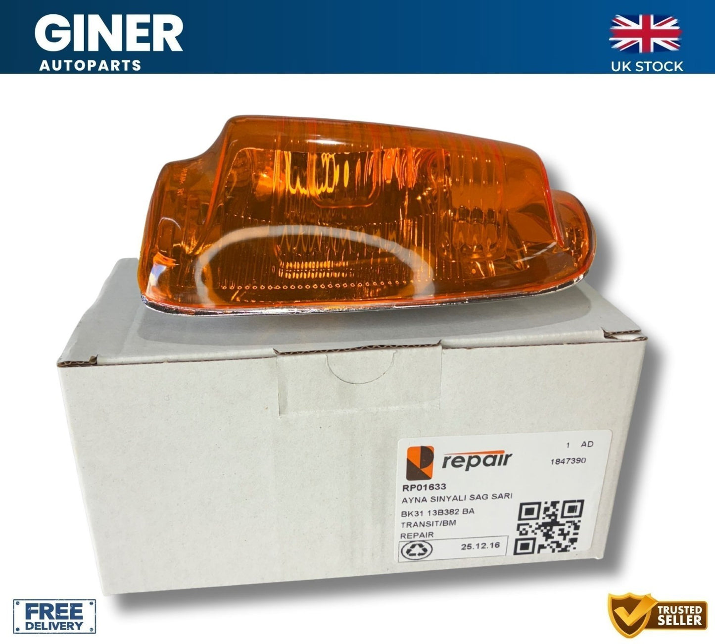 For Ford Transit Mk8 Wing Mirror Indicator Lamp Amber Lens R+L 1847388 1847390