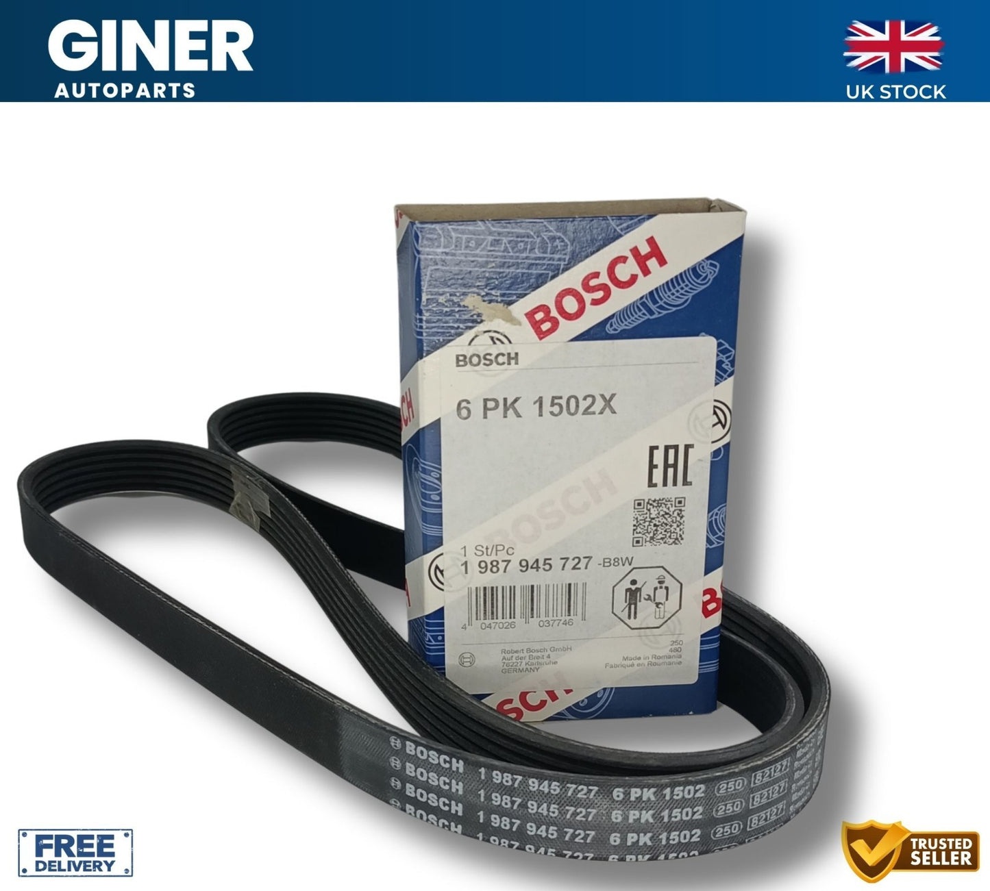 6 Rib Multi V Drive Belt 1987945727 Bosch 1761929 CM5Q6C301BA CM5Z8620F 6PK1502