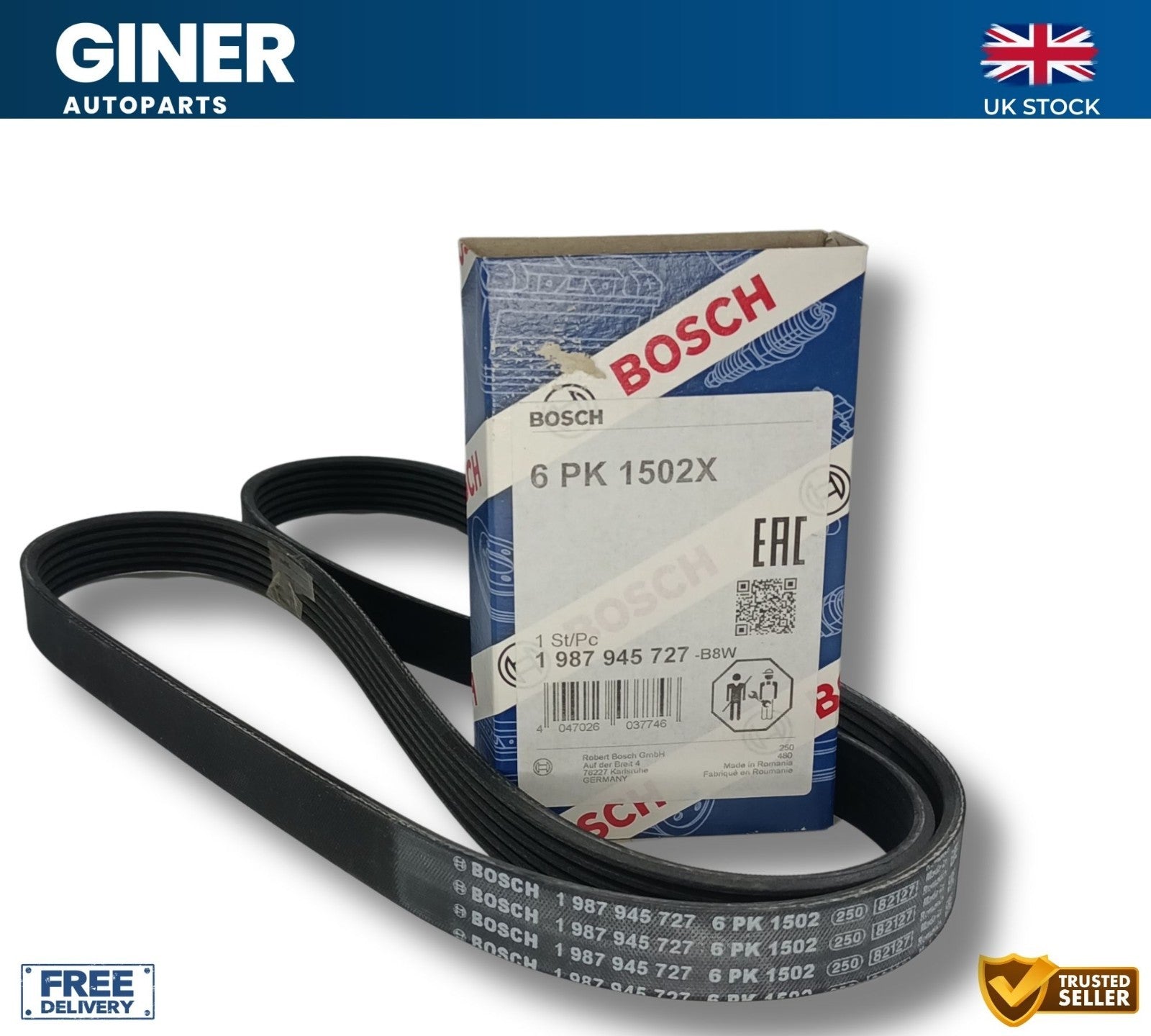 6 Rib Multi V Drive Belt 1987945727 Bosch 1761929 CM5Q6C301BA CM5Z8620F 6PK1502