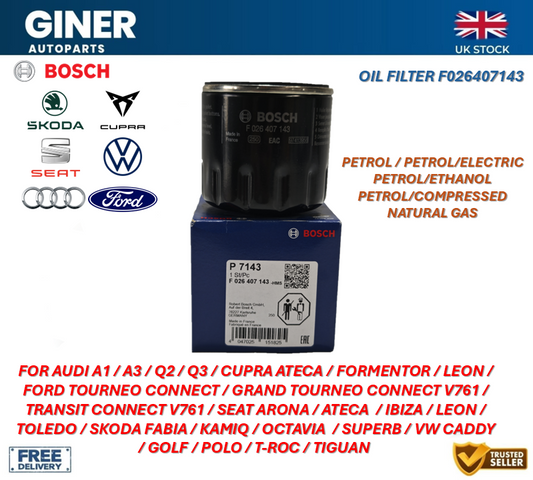 Bosch Oil Filter F026407143 04E115561AC 04E115561B 04E115561H 04E115561T 2621215