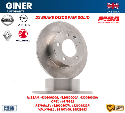MGA 2x Brake Discs Pair Solid For RENAULT MASTER Mk3 2.3D Rear 2010 on 305mm Set