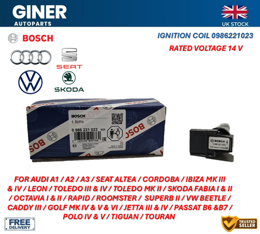 Bosch Ignition Coil 0986221023 036905715F 036905715G 036905715H 036905100A New